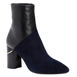 Aquatalia Ankle Boootie Blue Suede‎ Black Leather Block Heel Sz 8.5M Pointed Toe